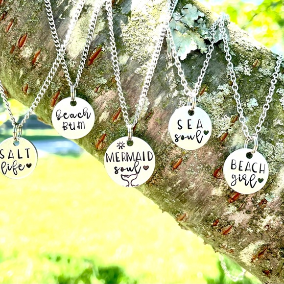 Beach Necklace - Disc Necklace - Hand Stamped Necklace - Hand Stamped Jewelry - Picture 7 of 11